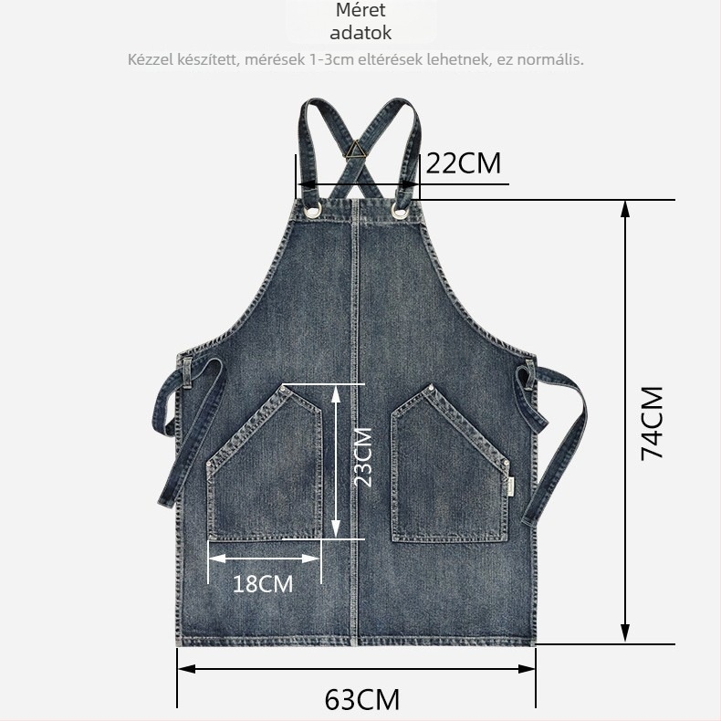 Konyhai kötény, ujjatlan, szennyeződés elleni, mosott denim
