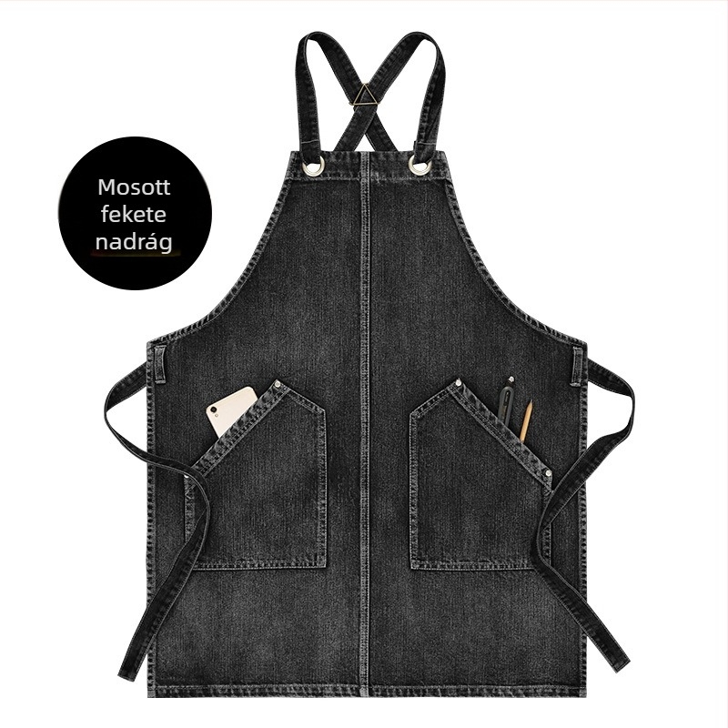 Konyhai kötény, ujjatlan, szennyeződés elleni, mosott denim