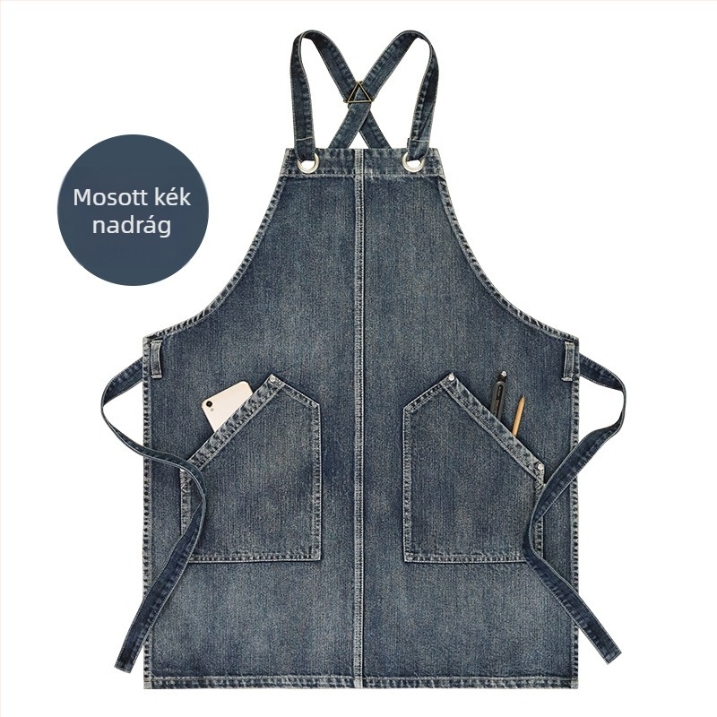 Konyhai kötény, ujjatlan, szennyeződés elleni, mosott denim