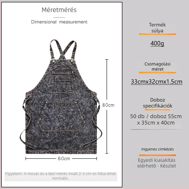 Denim kötény munkához, ujjatlan, szennyeződés elleni védelem, modern és egyszerű stílus, licencelt magáncímke elérhető