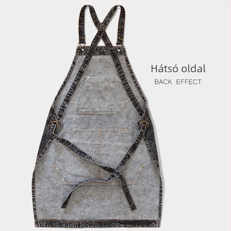 Denim kötény munkához, ujjatlan, szennyeződés elleni védelem, modern és egyszerű stílus, licencelt magáncímke elérhető