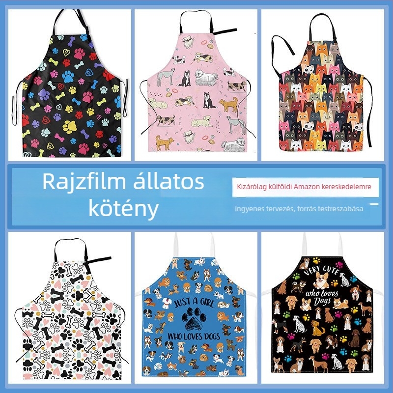 Új rajzfilmszerű állat motívumos kötény, kutya dizájnnal, olajálló és foltálló, felnőtteknek, ujjak nélkül, poliészter-pamut anyag, egy méret