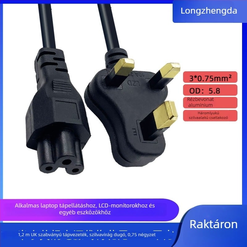 Long Zhengda noteszgép tápegység kábelle BS brit szabvány dugóval, 3-vezetékes, PVC szigetelés