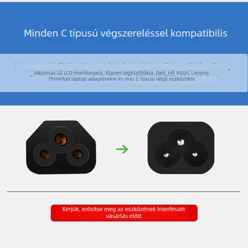 Laptop adapterhez való tápkábel, rézbevonatos alumínium vezető, PVC szigetelés, európai szabvány szerinti kétpontos dugó, német szabvány szerinti igazolás