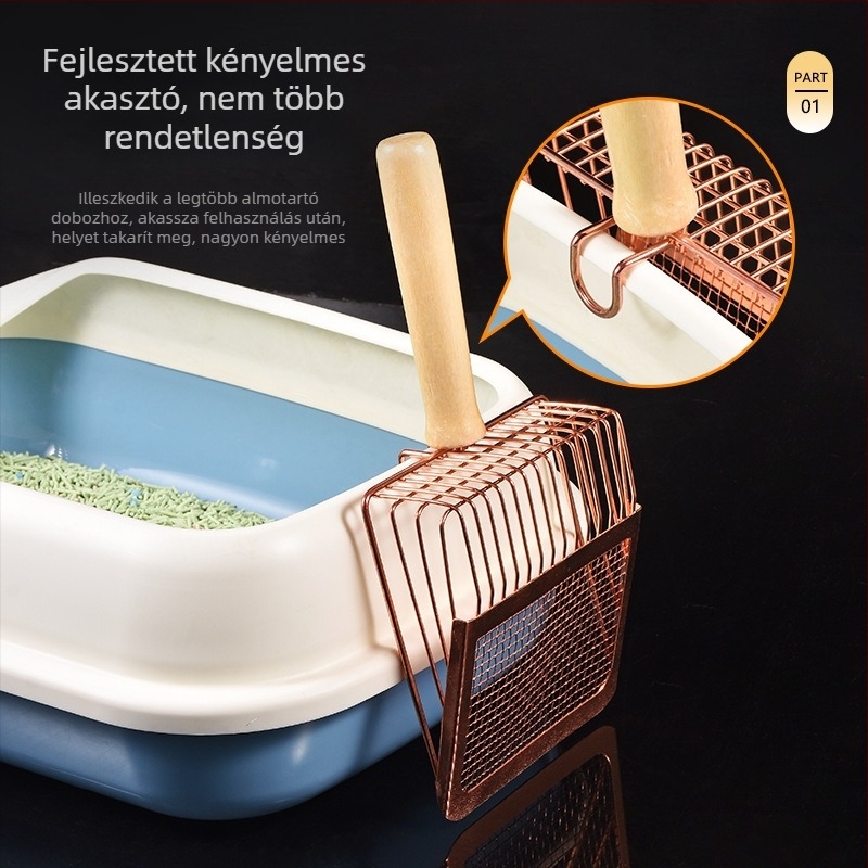 Macskaalomlapát, fémből, 2-in-1, fin lyukakkal, macskáknak, licencelhető magáncímke (Márka: Egyéb)
