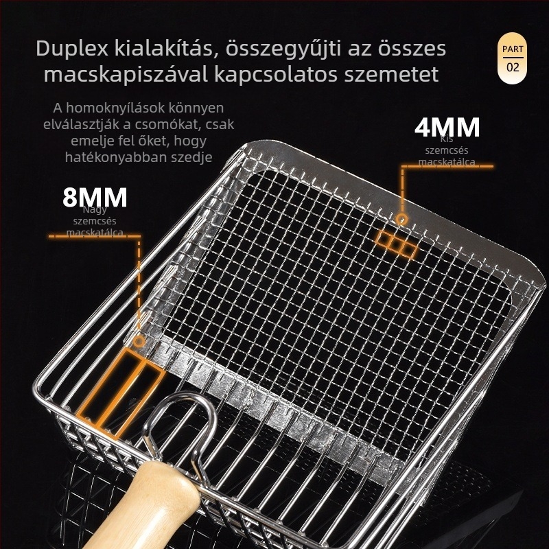 Macskaalomlapát, fémből, 2-in-1, fin lyukakkal, macskáknak, licencelhető magáncímke (Márka: Egyéb)