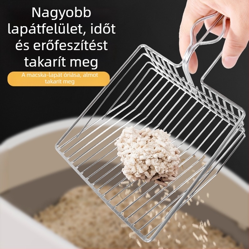 Nagy méretű fém macskaalomkanál finom lyukakkal, rozsdamentes acélból
