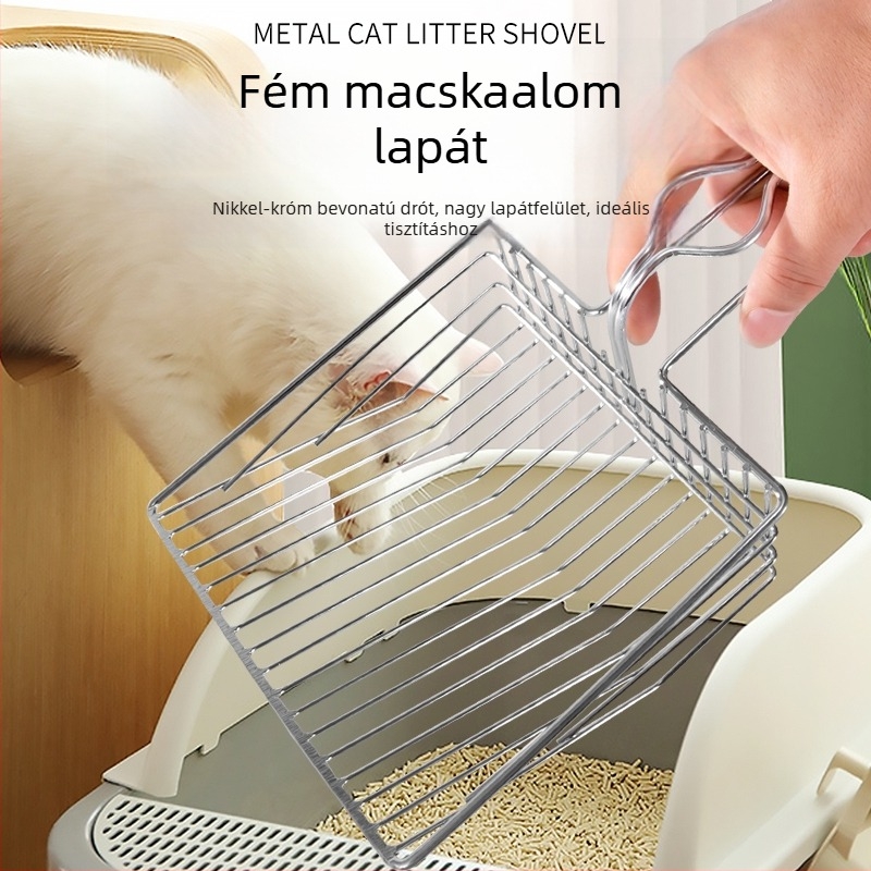 Nagy méretű fém macskaalomkanál finom lyukakkal, rozsdamentes acélból
