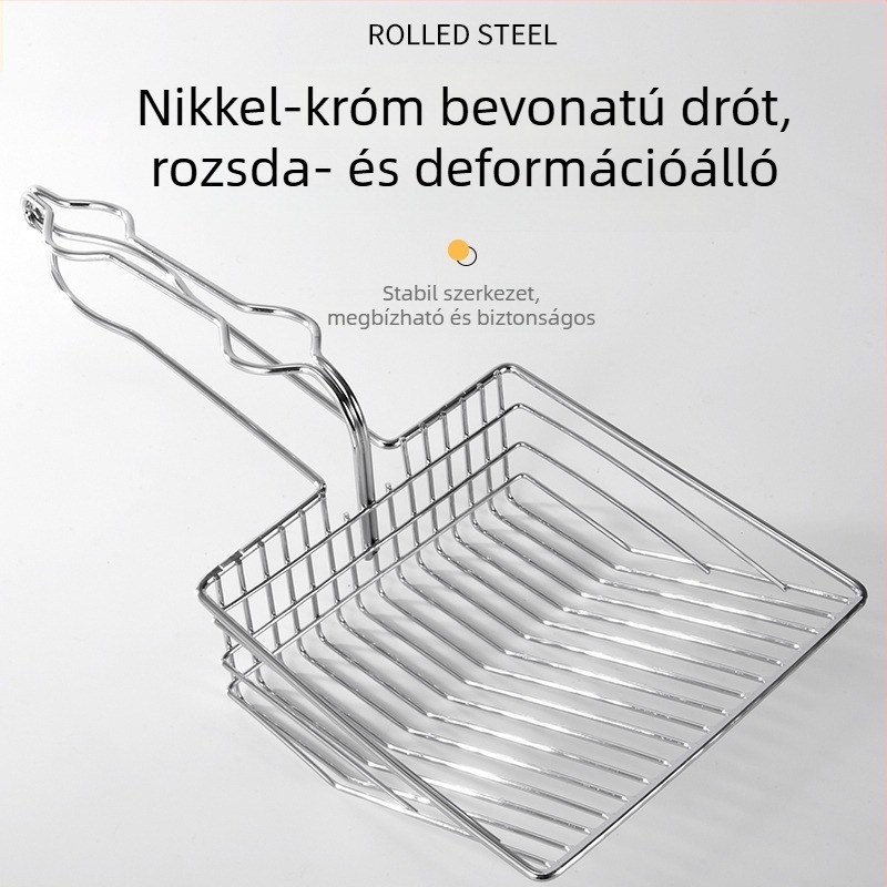 Nagy méretű fém macskaalomkanál finom lyukakkal, rozsdamentes acélból