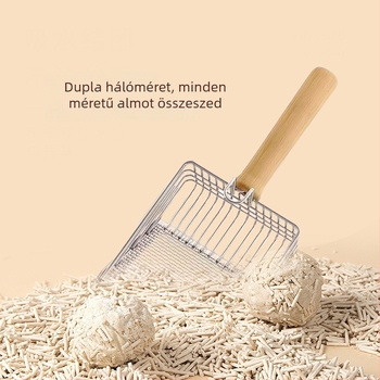 Kétfunkciós rozsdamentes acél macskaalom lapát finom hálós szitával, mineral és tofu alomhoz, nagy