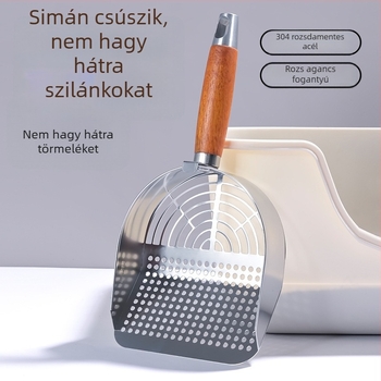 Rozsdamentes acél macskaalom lapát apró lyukas szitáló, tofu- és ásványi alomhoz