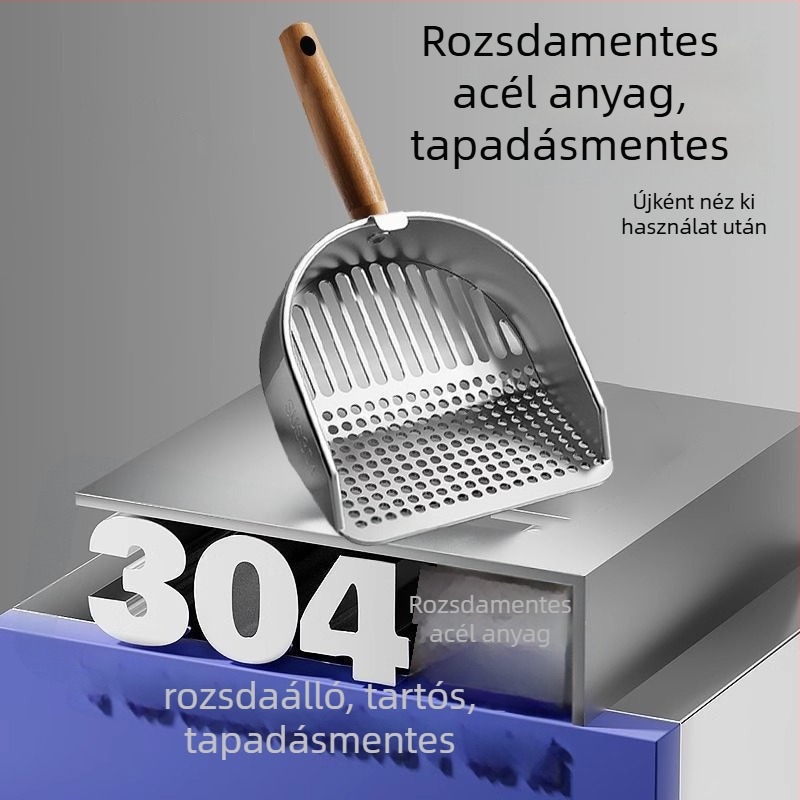Rozsdamentes acél macskaalomkanál finom lyukakkal, tartós, univerzális tofu- és ásványi alomhoz