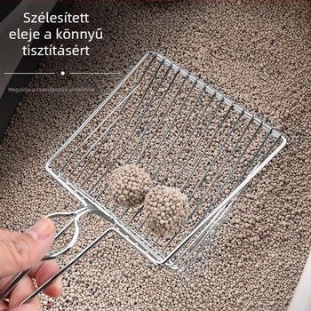 Vasból készült macskaalom-lapát szűrőhálóval