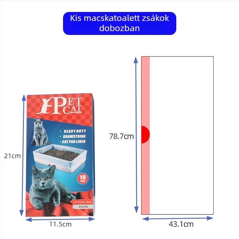 Vastagított PE macskaalom-hulladéktasakok húzózsinórral, 10 db/csomag