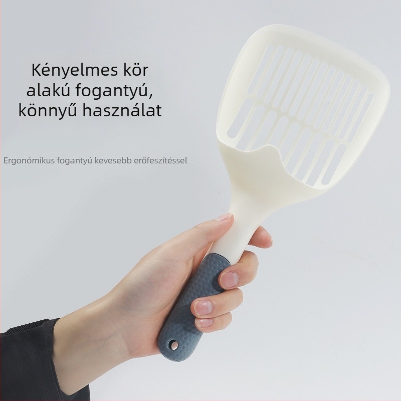 Macskaalom lapát fin lyukakkal, hosszú nyéllel, műanyagból, praktikus tárolás