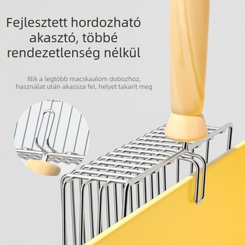 Macska homokkanál finom lyukakkal, rozsdamentes acél, hosszú nyél