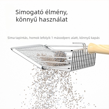 Macska homokkanál finom lyukakkal, rozsdamentes acél, hosszú nyél