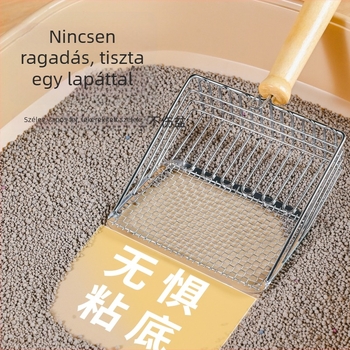 Macska homokkanál finom lyukakkal, rozsdamentes acél, hosszú nyél