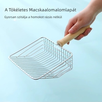 Rozsdamentes acél macskaalom lapát hosszú nyéllel, vastagított kivitel, 2 az 1-ben