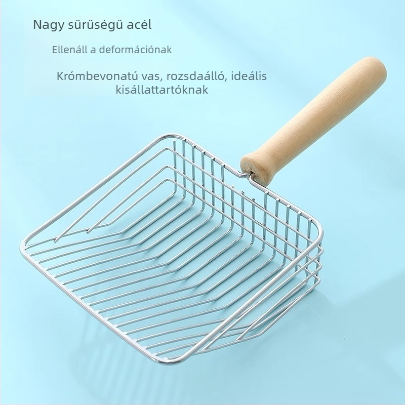 Rozsdamentes acél macskaalom lapát hosszú nyéllel, vastagított kivitel, 2 az 1-ben
