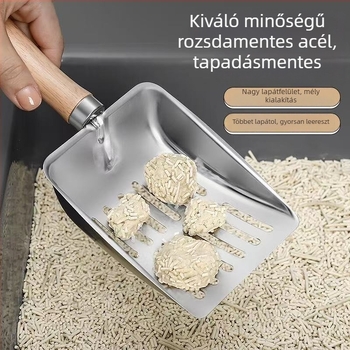 Rozsdamentes acél macskaalom-szedő, nagy méretű, kifejezetten tofu-alomhoz, finom lyukakkal