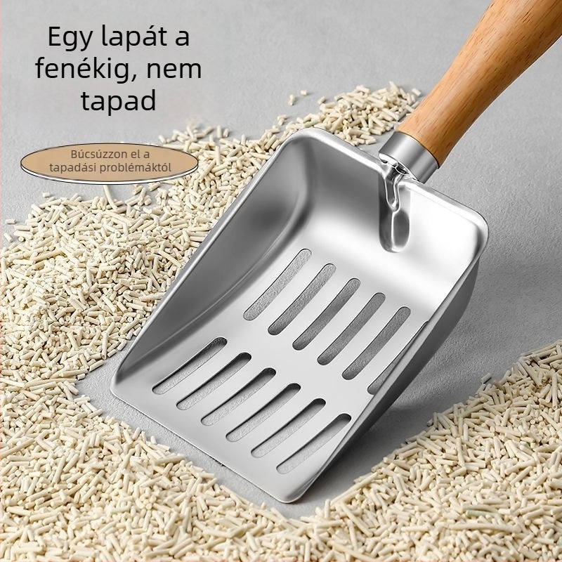 Rozsdamentes acél macskaalom-szedő, nagy méretű, kifejezetten tofu-alomhoz, finom lyukakkal