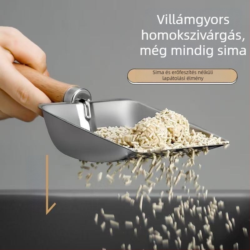 Rozsdamentes acél macskaalom-szedő, nagy méretű, kifejezetten tofu-alomhoz, finom lyukakkal