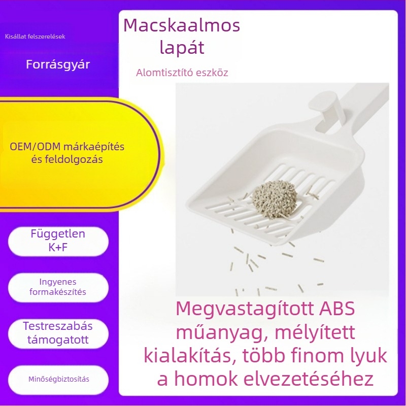 Új extrahosszú macskaalom-kanál a macskaürítés tisztítására, mineral- és tofu alomhoz, finom lyukakkal