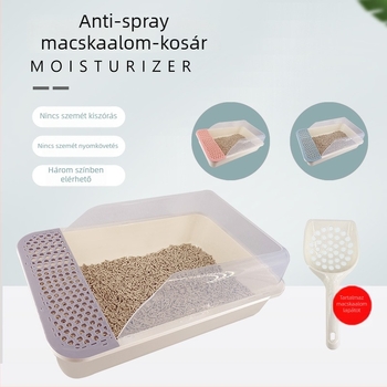 Félig zárt macskaalom-doboz tisztítókanállal, ABS műanyag, Meow Meaning márka, 1 kg