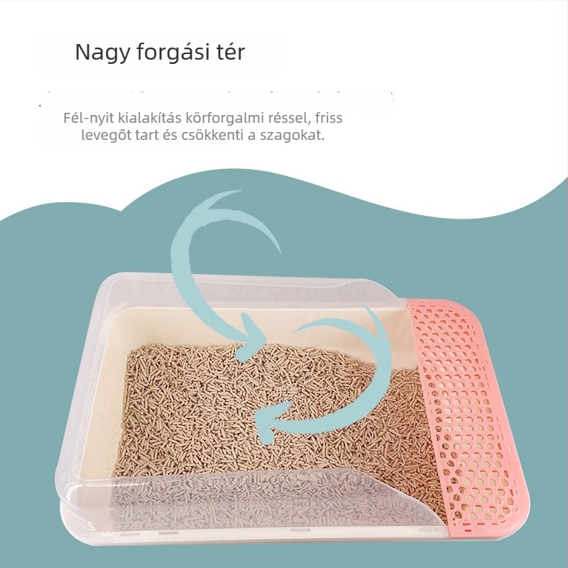 Félig zárt macskaalom-doboz tisztítókanállal, ABS műanyag, Meow Meaning márka, 1 kg