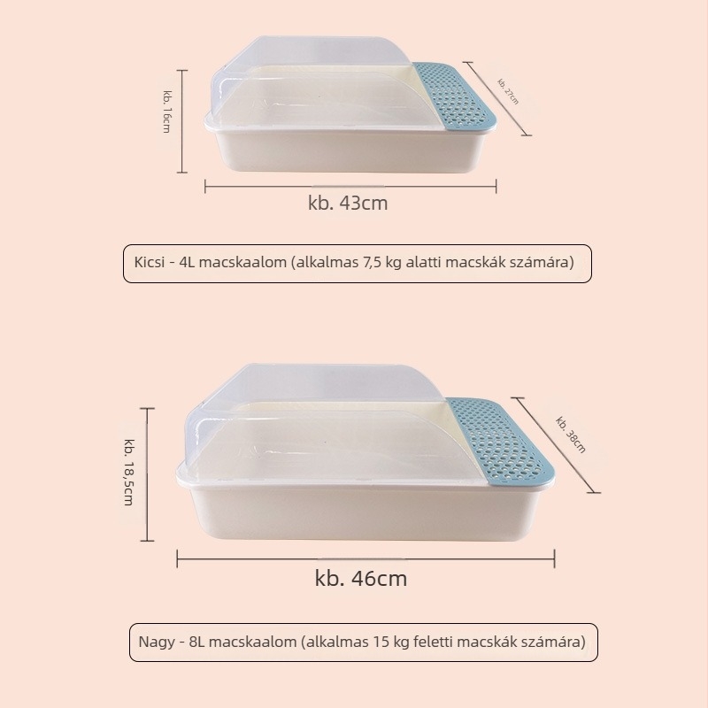 Félig zárt macskaalom-doboz tisztítókanállal, ABS műanyag, Meow Meaning márka, 1 kg