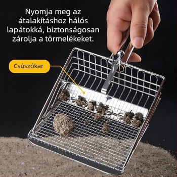 Műanyag macskaalom lapát, kétfunkciós, finom lyukú kialakítás és megvastagított él