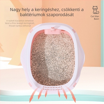 Nagy félzárt macskaalmotálca levehető lopóval, műanyag