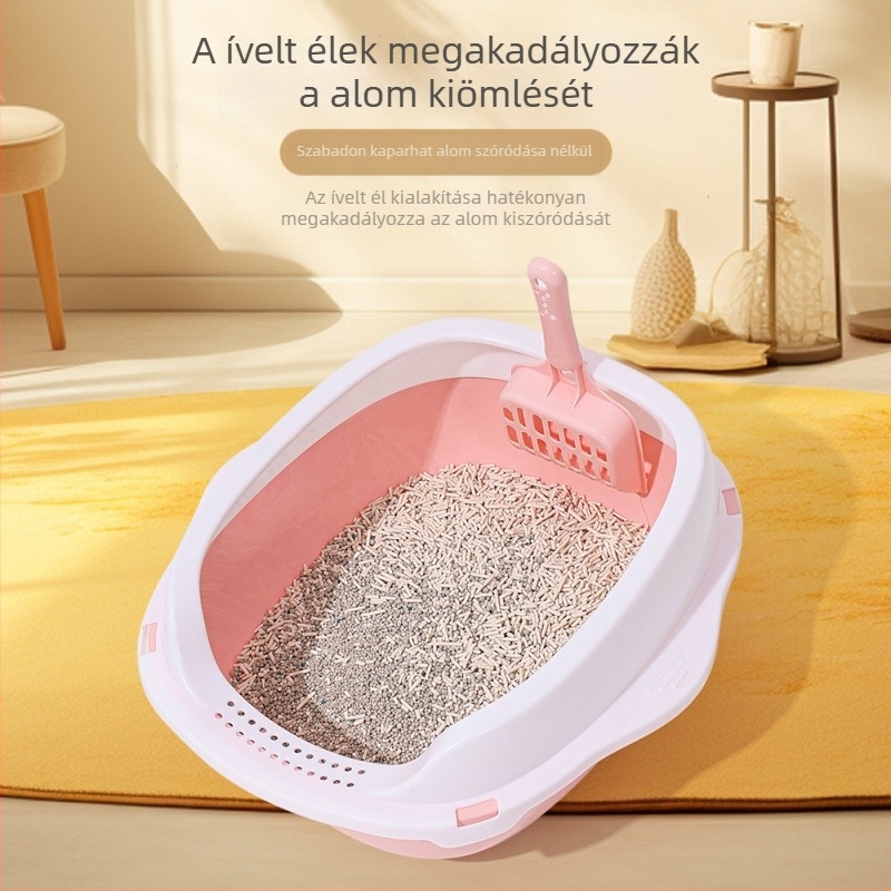 Nagy félzárt macskaalmotálca levehető lopóval, műanyag
