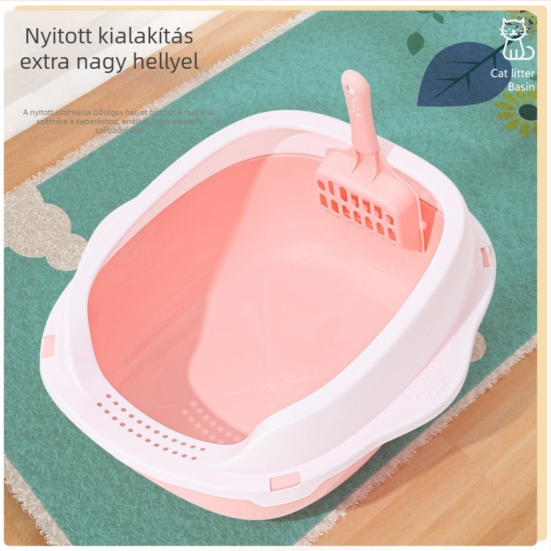 Nagy félzárt macskaalmotálca levehető lopóval, műanyag