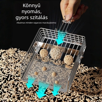Macskaalmot lapát, vasdrót electroplattált felülettel és fa fogantyúval, kétfunkciós toló-húzó dizájn