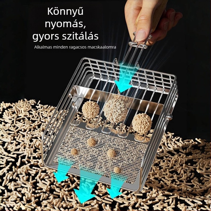 Macskaalmot lapát, vasdrót electroplattált felülettel és fa fogantyúval, kétfunkciós toló-húzó dizájn