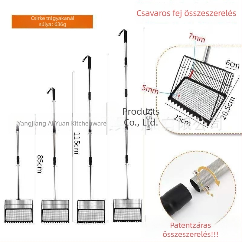 Hosszú nyeletű rozsdamentes acél macskaalom lapát, 25 cm