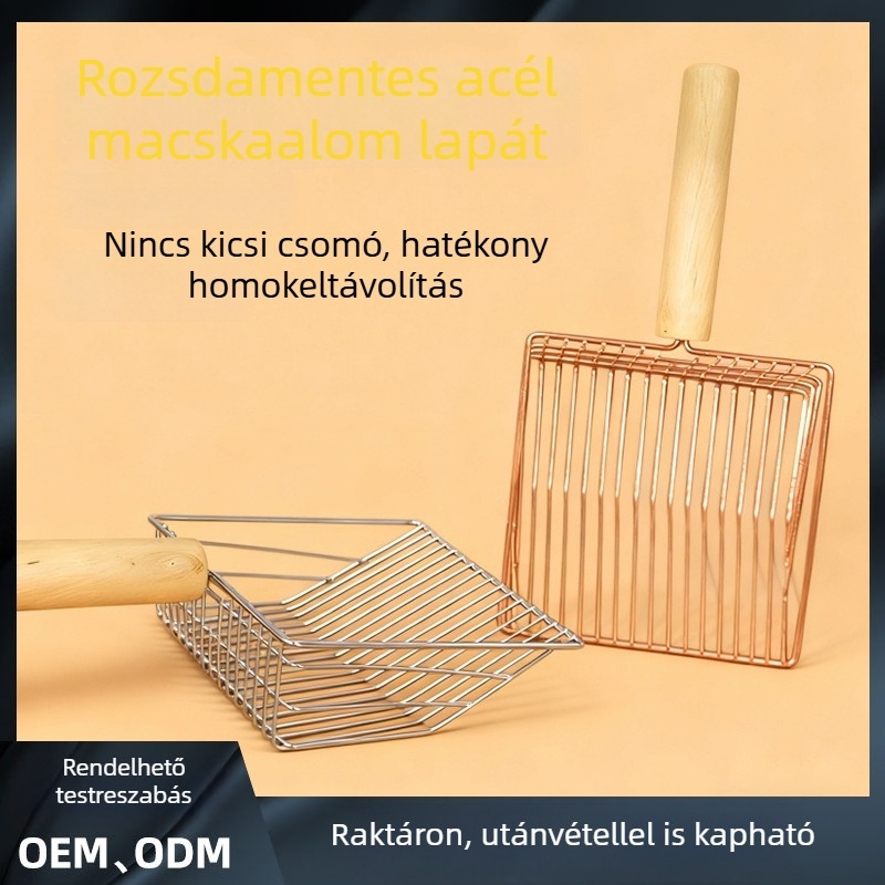 Fém macskaalom-lapát kényelmes fa nyéllel, nagy méret
