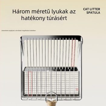 Macskaalom lapát, kétszintes, 3 az 1-ben kialakítás, fém szerkezet, finom lyukakkal tofu homokhoz