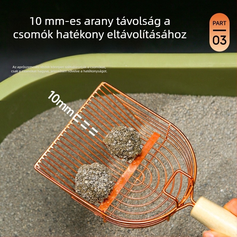 5. generációs fém macskaalom-kanál, nagy méretű, finom lyukakkal – a kilöttyenés csökkentésére