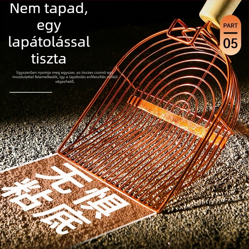 5. generációs fém macskaalom-kanál, nagy méretű, finom lyukakkal – a kilöttyenés csökkentésére