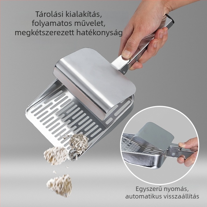 Macskaalom-szedegető kanál fedéllel, rozsdamentes acélból, többfunkciós, finom lyukakkal