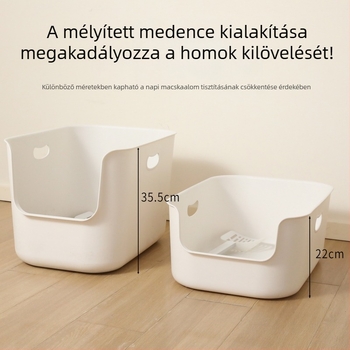 Nyitott macskaalomtálca, extra nagy méret, anti-fröccsenés kialakítású, vastag falú és mély, gigantikus