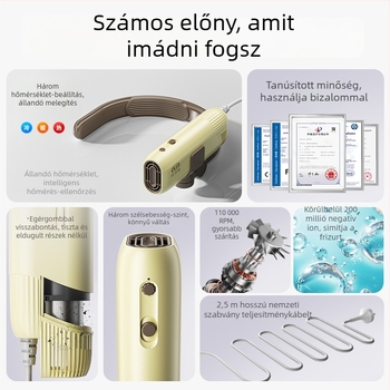 Állatgondozó hajszárító nyakba akasztható dizájnal, modell M1, 1200–1599W, 220V, túlmelegedés elleni védelem, brushless motor
