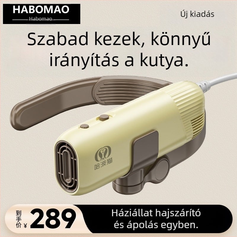 Állatgondozó hajszárító nyakba akasztható dizájnal, modell M1, 1200–1599W, 220V, túlmelegedés elleni védelem, brushless motor