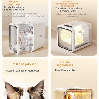 Háziállat-szárító és mosó doboz macskáknak és kutyáknak – Automata szárító, 1600–1999W, univerzális használat, típus rögzített kar