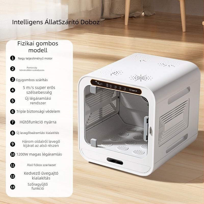 Háziállat-szárító és mosó doboz macskáknak és kutyáknak – Automata szárító, 1600–1999W, univerzális használat, típus rögzített kar