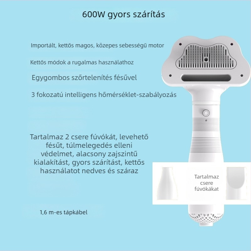 Háziállatok ápolására szolgáló eszköz integrált szárítóval, kutyáknak és macskáknak
