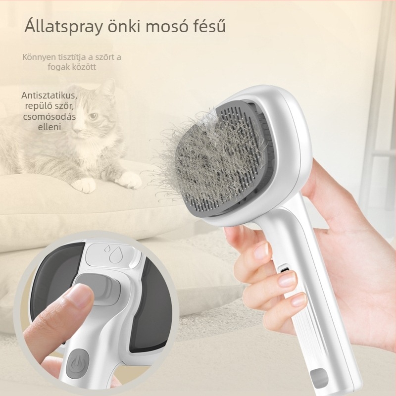 Kudi Kisállat Spray‑Masszázs Fésű Kutyáknak — Rozsdamentes acél tűk, 150mAh akkumulátor, Fésű‑Ecset